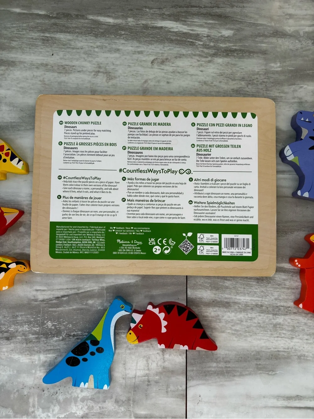 Melissa & Doug Chunky Wooden Dinosaur Puzzle Kids Play Colorful 7 Piece Kidcore